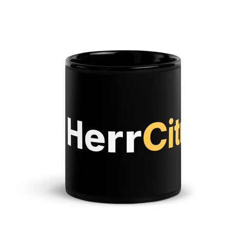 HerrCitrus - Schwarze, glänzende Tasse mit Druck