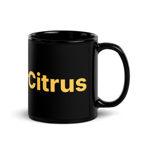 HerrCitrus - Schwarze, glänzende Tasse mit Druck