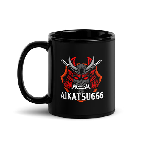 Aikatsu666 - Schwarze glänzende Tasse mit Druck