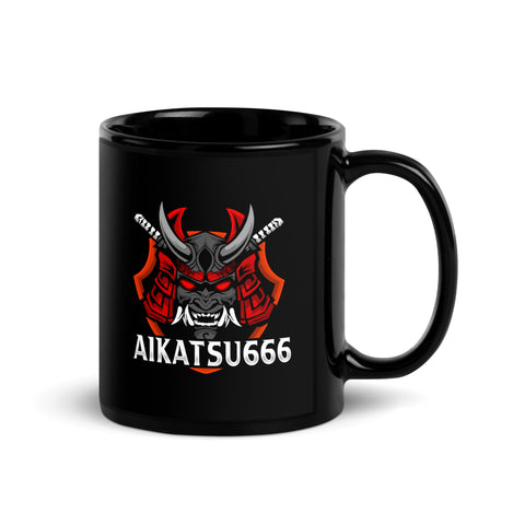 Aikatsu666 - Schwarze glänzende Tasse mit Druck