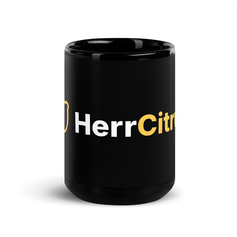 HerrCitrus - Schwarze, glänzende Tasse mit Druck