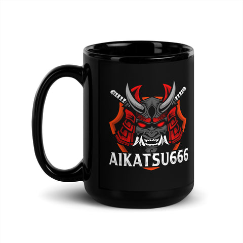 Aikatsu666 - Schwarze glänzende Tasse mit Druck