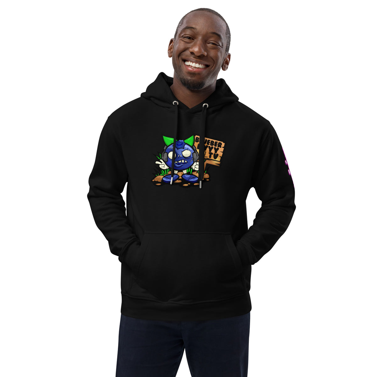 blueberryyy_tv - Unisex-Bio-Hoodie mit Druck und Ärmeldruck