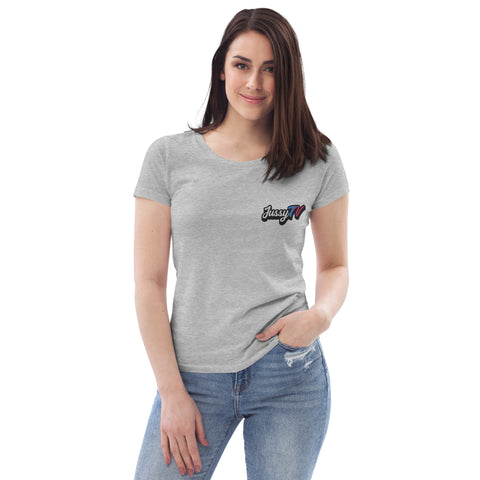 JussyTv_ - Enganliegendes-Damen-T-Shirt aus Bio-Baumwolle mit Stick und Druck