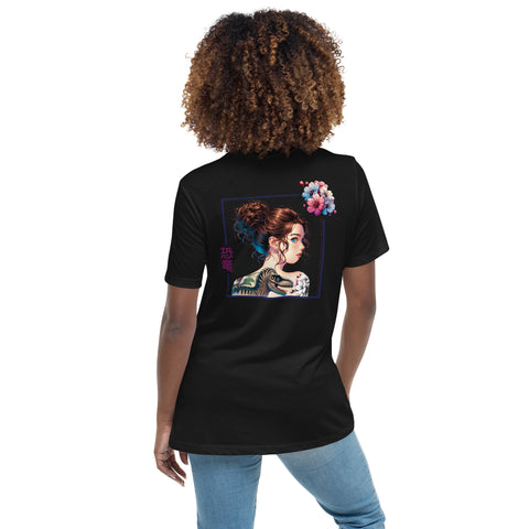 LuiTheDinosaur - Lockeres-Damen-T-Shirt mit Stick und Druck
