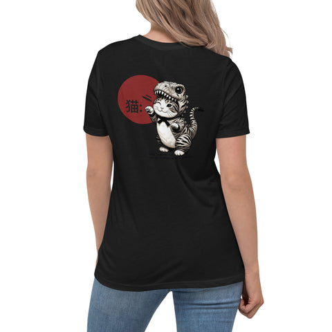 LuiTheDinosaur - Lockeres-Damen-T-Shirt mit Stick und Druck