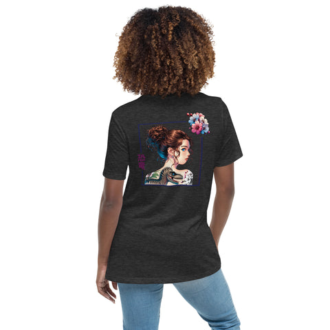 LuiTheDinosaur - Lockeres-Damen-T-Shirt mit Stick und Druck