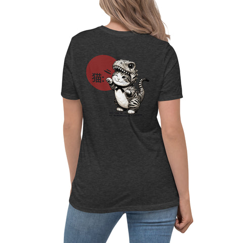 LuiTheDinosaur - Lockeres-Damen-T-Shirt mit Stick und Druck