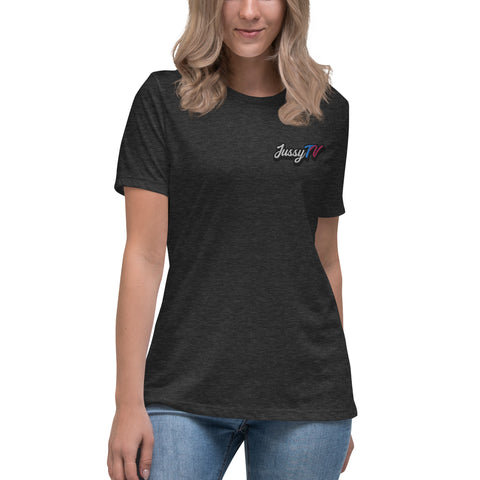 JussyTv_ - Lockeres-Damen-T-Shirt mit Stick und Druck