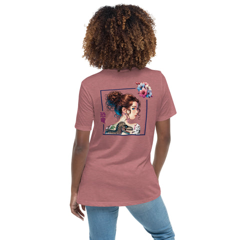 LuiTheDinosaur - Lockeres-Damen-T-Shirt mit Stick und Druck