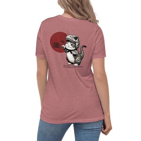 LuiTheDinosaur - Lockeres-Damen-T-Shirt mit Stick und Druck