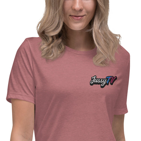 JussyTv_ - Lockeres-Damen-T-Shirt mit Stick und Druck