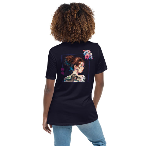 LuiTheDinosaur - Lockeres-Damen-T-Shirt mit Stick und Druck