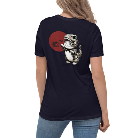 LuiTheDinosaur - Lockeres-Damen-T-Shirt mit Stick und Druck