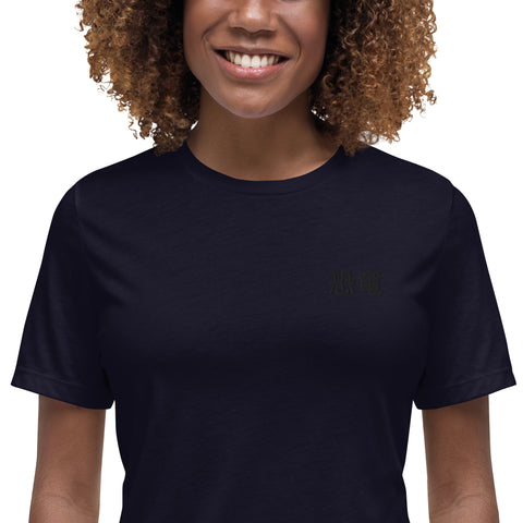 LuiTheDinosaur - Lockeres-Damen-T-Shirt mit Stick und Druck