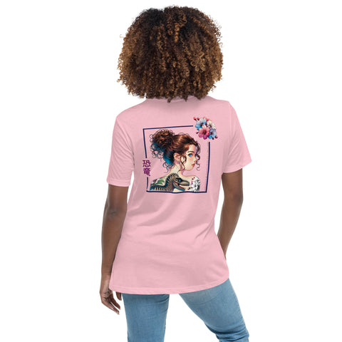 LuiTheDinosaur - Lockeres-Damen-T-Shirt mit Stick und Druck