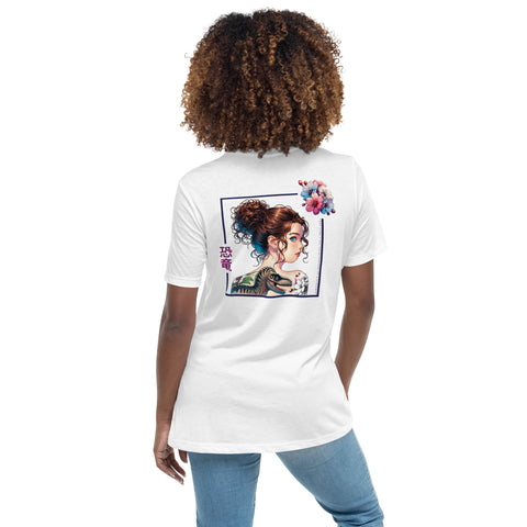 LuiTheDinosaur - Lockeres-Damen-T-Shirt mit Stick und Druck