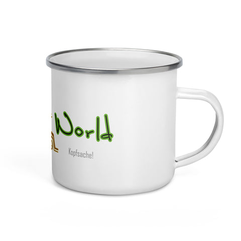 WheelyWorld - Emailletasse mit Druck