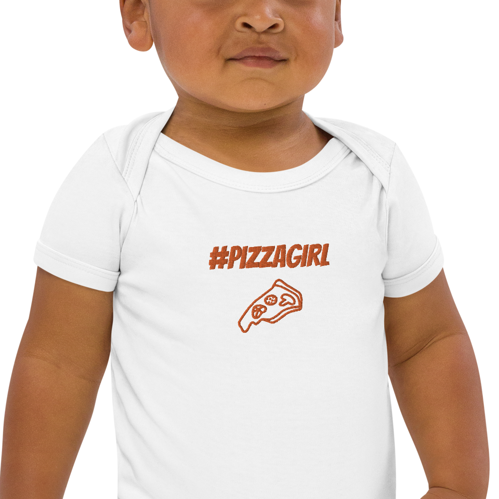 PizzaBoyOnAir - Baby-Body Pizzagirl aus Bio-Baumwolle mit Stick