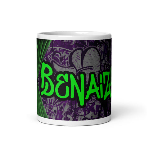 Benaizy - Weiße, glänzende Tasse mit Druck