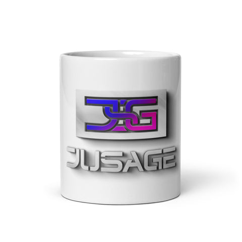 Jusage - Weiße, glänzende Tasse mit Druck
