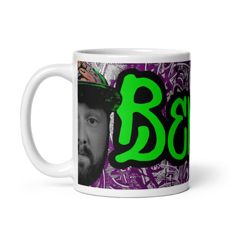 Benaizy - Weiße, glänzende Tasse mit Druck