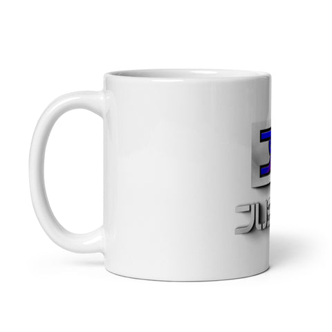 Jusage - Weiße, glänzende Tasse mit Druck