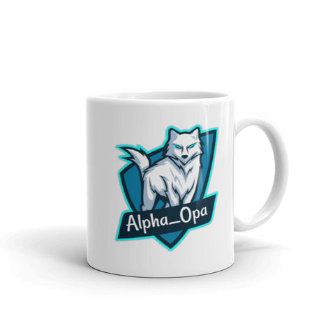Alpha_Opa - Weiße, glänzende Tasse mit Druck