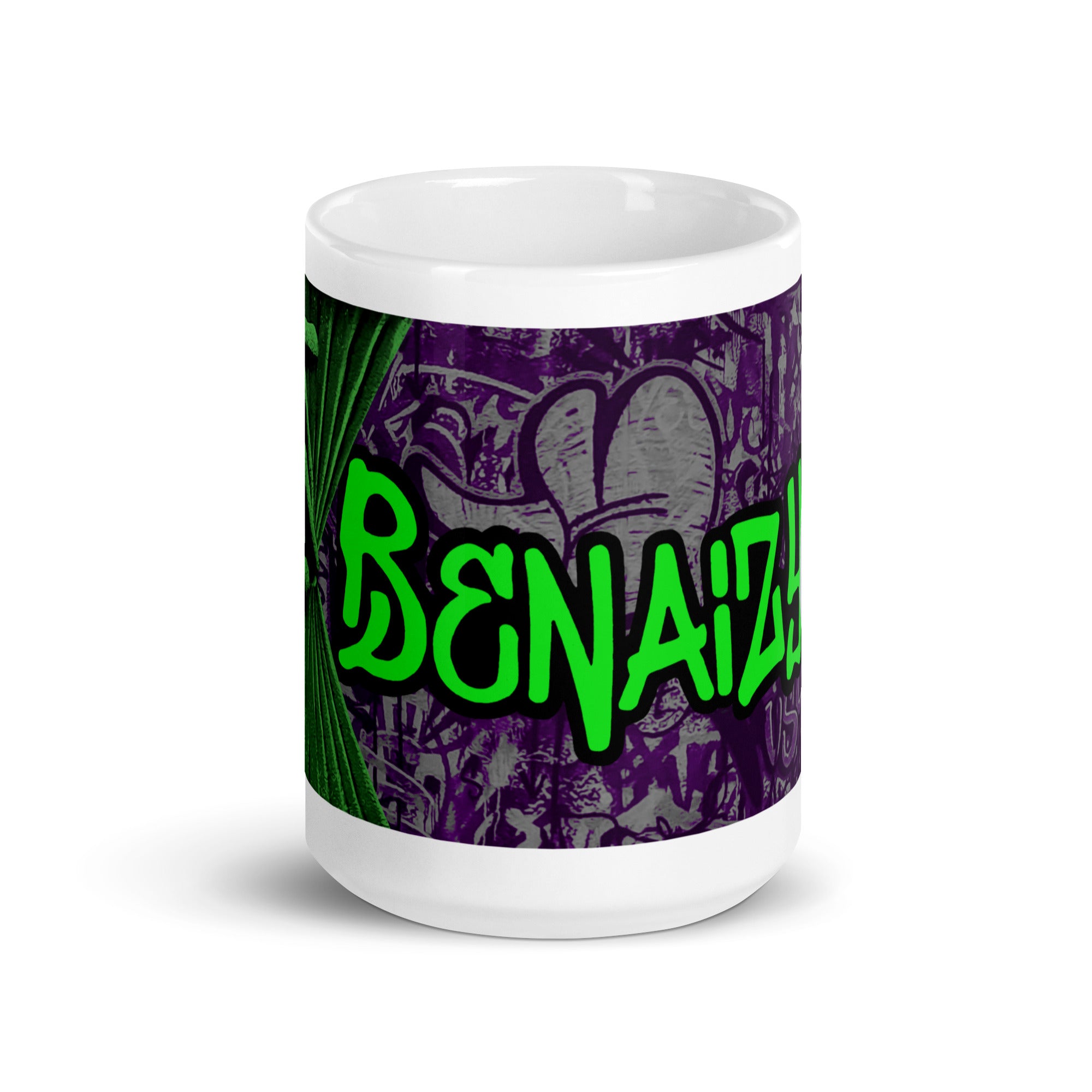 Benaizy - Weiße, glänzende Tasse mit Druck