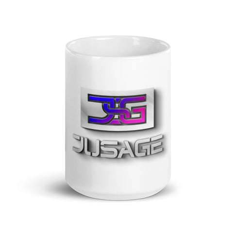 Jusage - Weiße, glänzende Tasse mit Druck