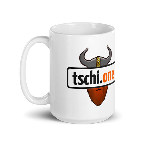 TschiOne - Große Weiße, glänzende Tasse mit Druck