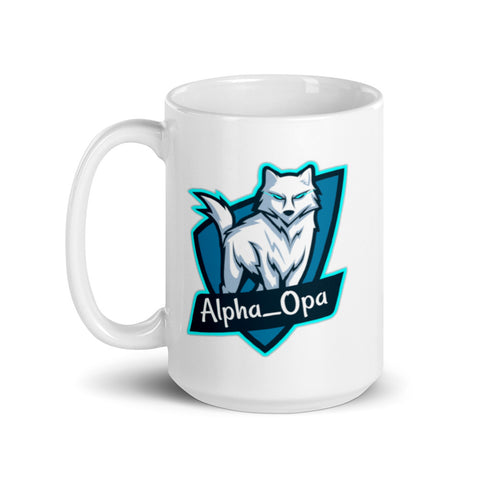 Alpha_Opa - Weiße, glänzende Tasse mit Druck