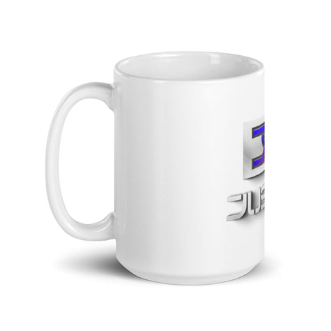 Jusage - Weiße, glänzende Tasse mit Druck