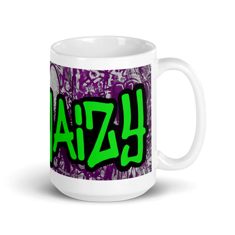 Benaizy - Weiße, glänzende Tasse mit Druck